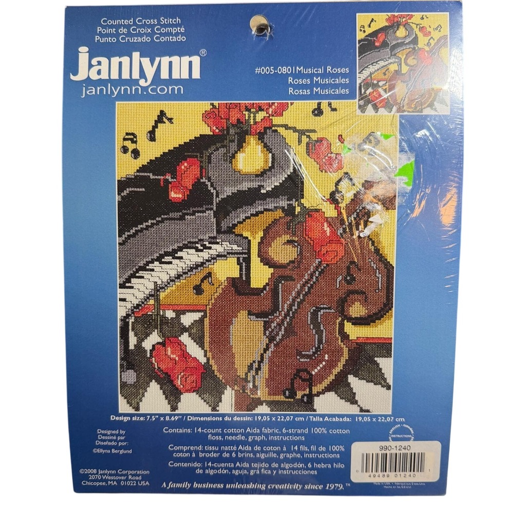 Janlynn Musical Roses Counted Cross‎ Stitch Kit 7.5x8.69 Floral Music New